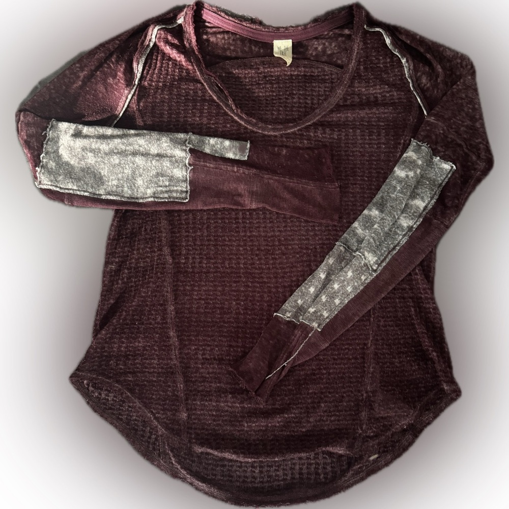 Free People Burgundy and Gray Long Sleeve Top
